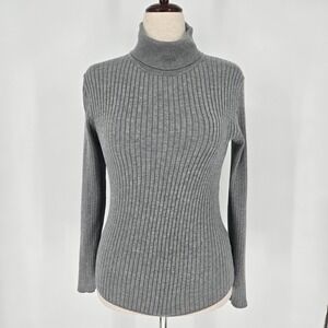 Madison Grey Gray Ribbed Turtleneck Sweater Small Rayon Stretch Pullover